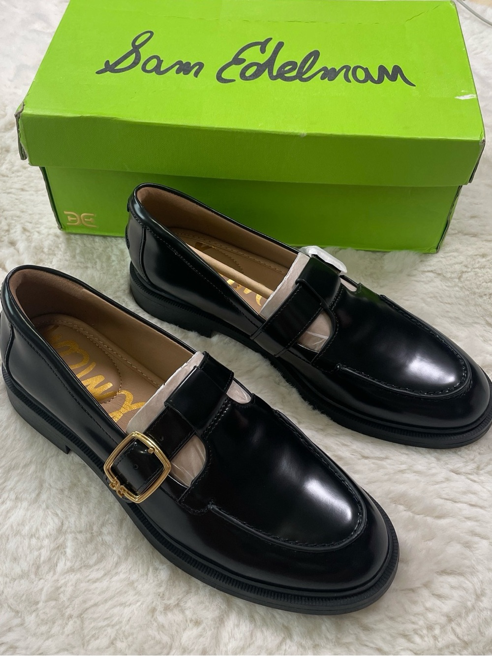 Sam Edelman Black Leather Buckle Monk Loafers